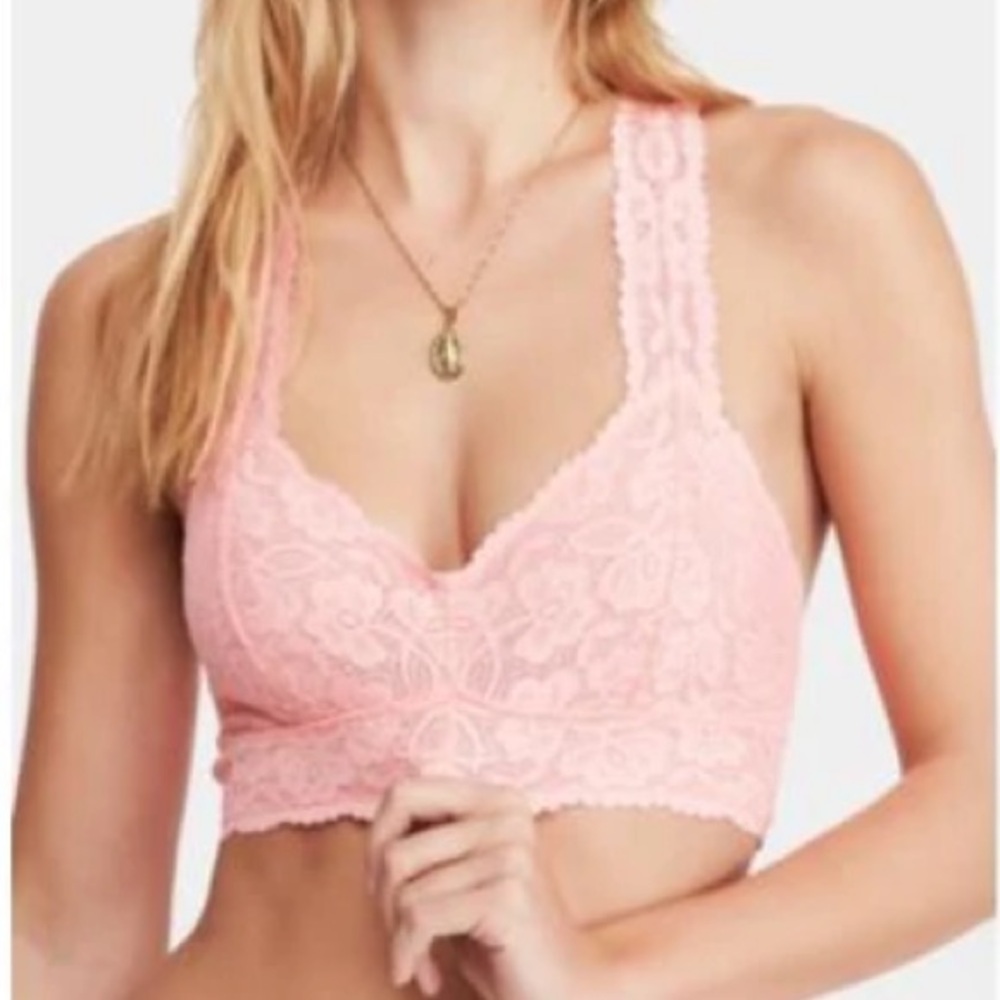 NWOT Free People Intimately Galloon Racerback Lace Bra, pink, size XS
